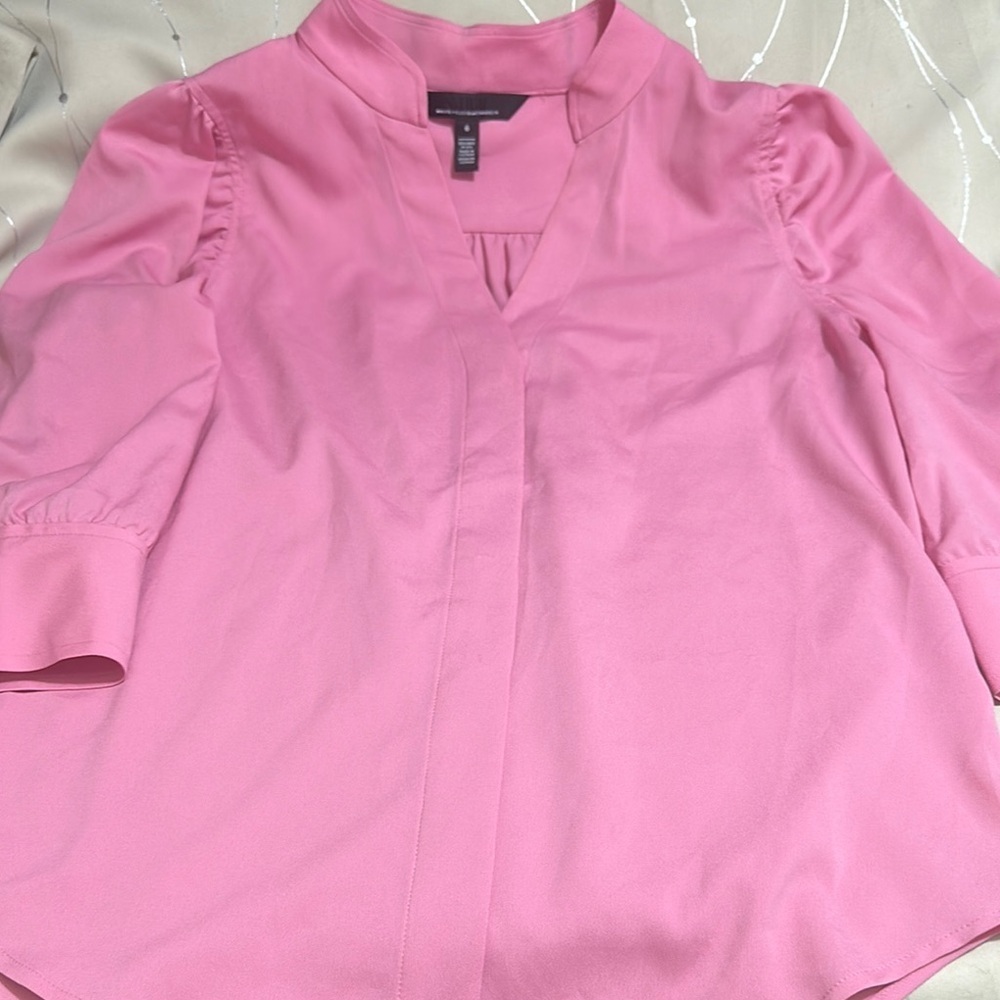 White House Black Market Pink Fitted Puff Sleeve Blouse - Picture 3 of 9